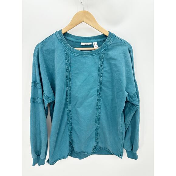 Denim & Co Tops - Denim & Co Canyon Retreat Blue French Terry Pullover Seaming Detail Women Small
